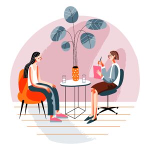 two cartoon people talking